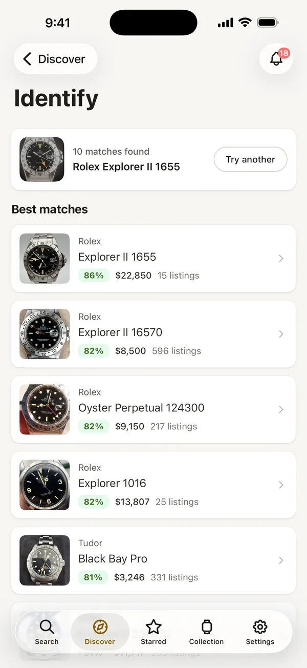 Identifying a watch from a photo in the WatchPatrol app